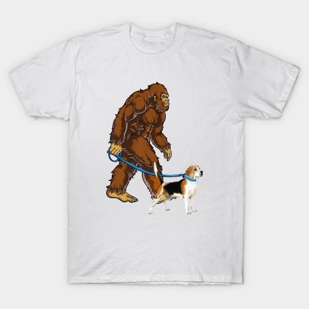 Funny Bigfoot Sasquatch Walking Beagle T-Shirt by JameMalbie